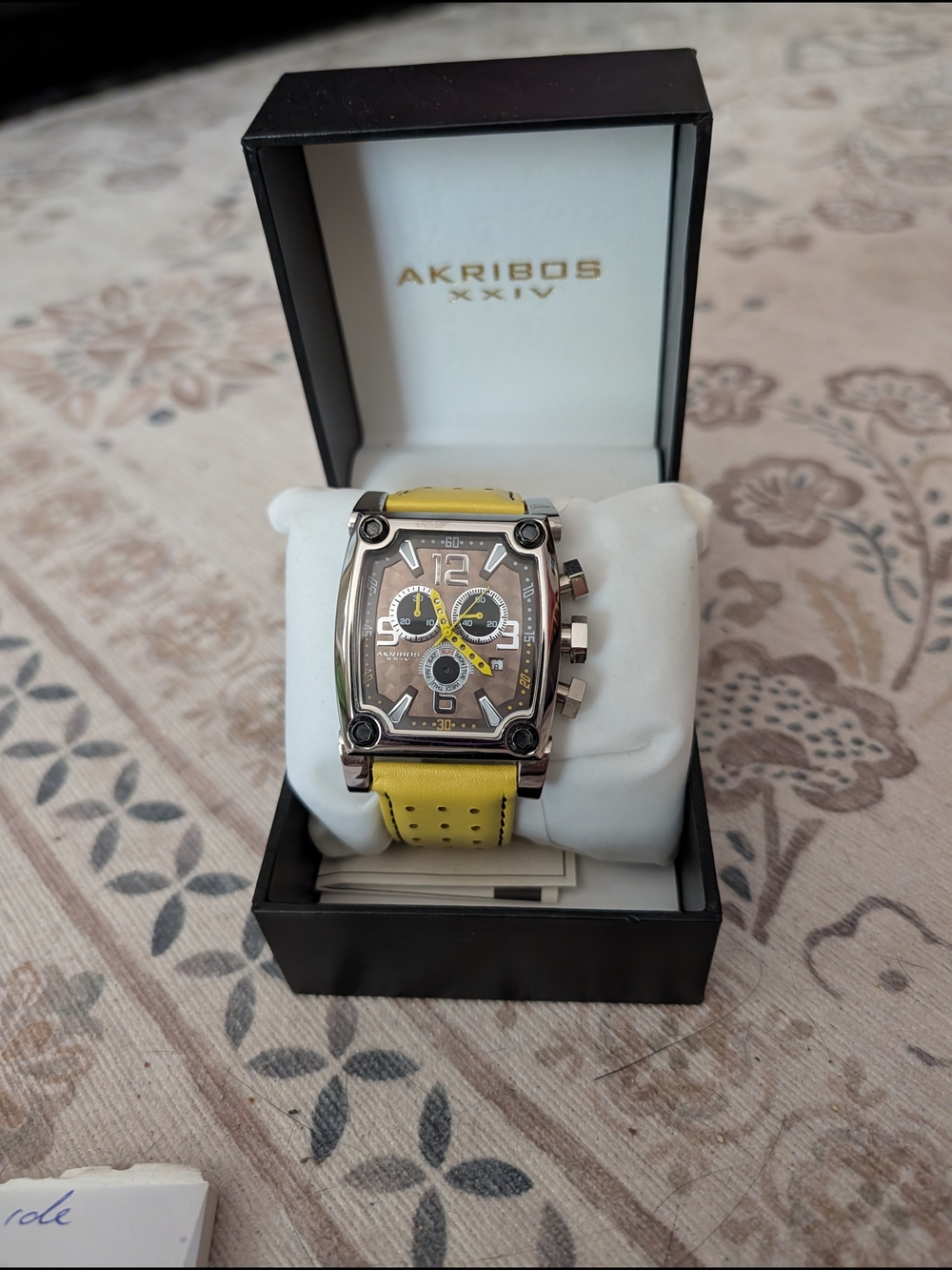 Akribos XXIV Yellow Strap Stainless Steel Chronograph Watch